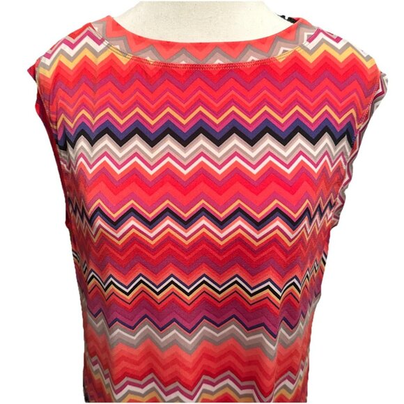 Trina Turk Multi Zinnia Zig Zag Printed Sheath Dress Colorful Capsleeve Retro M - Picture 5 of 12